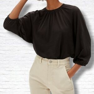 Everlane The Air Poet Black 3/4 Sleeve Crewneck Tee Shirt Size S